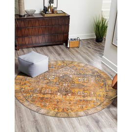Unique Loom Timeless Collection Area Rug - Peter (7' 6" Round, Yellow/ Black)