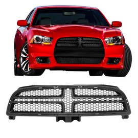 IKON MOTORSPORTS, Front Upper Grille Compatible with 2012-2014 Dodge Charger SRT8, Unpainted Black OE Factory Style ABS Plastic Front Upper Radiator Grill Bodykits Replacement