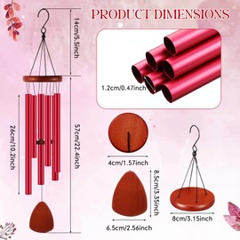 Leinuosen 28" Wind Chimes for Outside Wind Chimes Outdoors Deep Soothing Melodic Tones with 6 Aluminum Tubes for Garden Courtyard Decor Warm Gift for Mom & Creating a Relaxing Atmosphere(Red)