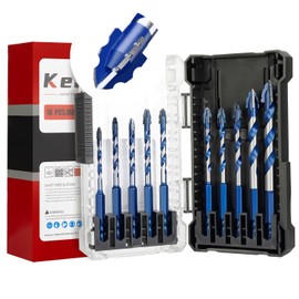 Keewaki Cross-Tip Carbide Drill Bits with Serrated Teeth, 5/32"–1/2" 10-Piece Masonry Drill Bit Set for Tile, Concrete, Brick & Wood – Hex Shank Ceramic Drill Bits with Storage Case