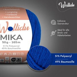 Wollidu Mika Knitting and Crochet Yarn, 51% Polyacrylic, 49% Cotton, 10 x 50 g/165 m, Oeko-Tex, Blue