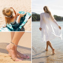 ALEXCRAFT Anklet Bracelets for Women Silver Anklet Stainless Steel Chain Bracelet for Women Foot Chain Silver Large Size Summer Titanium Bracelet 6mm 22cm