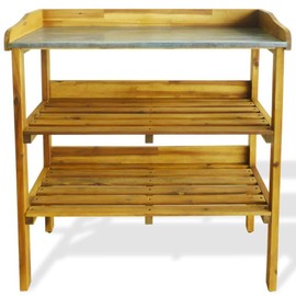 FAMIROSA Potting Bench with 2 Shelves Solid Acacia Wood and Zinc