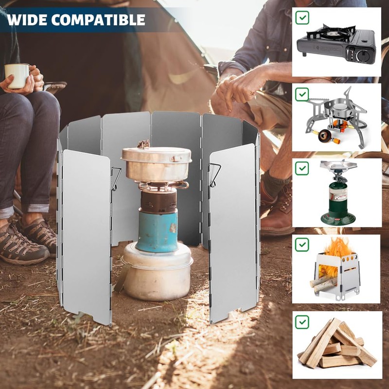 Camp Stove Windshields,12 Plates Stove Windscreen,Folding Aluminium Compact Camping Stove