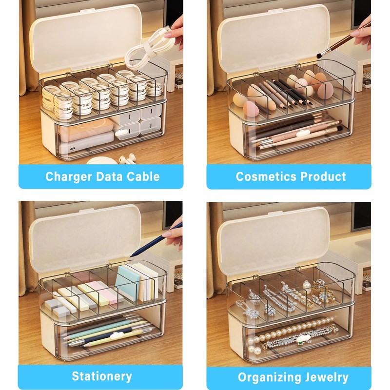 2 PCS Stackable Cable Organizer Storage Box, Desktop Cord Management