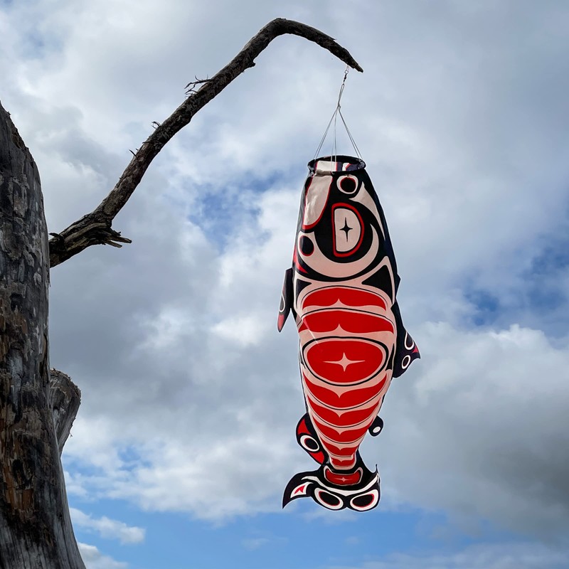 In the Breeze 5120 — Salmon Totem Fish Windsock-Hanging Outdoor