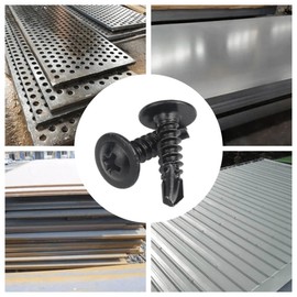 KAEGOUSY 100PCS Self Drilling Screws 4.2x19 mm Black Wafer Head Screws Wafer Head Screws Steel Self Tapping Screws for Wood Drywall Metal Plastic Panels Sheet Metal