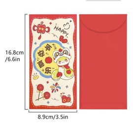 Chinese Snake Year Red Envelopes 2025-6 pcs Lucky Money Envelopes for Lunar New Year, Spring Festival Hong Bao, Year of the Snake Red Pockets, Ideal for Gifting and Party Decor.