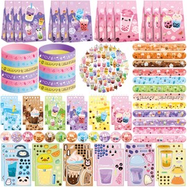Obussgar Bubble Tea Party Favour Supplies Including Milk Tea Gift Bags, Stickers, Badges, Bracelets for Milk Tea Theme Birthday Party