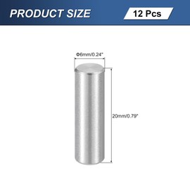 sourcing map 12Pcs M6 x 20mm 304 Stainless Steel Dowel Pin, Cylindrical Shelf Support Peg Pin Parallel Pin Fastener for Mechanical Manufacturing, Industry, Furniture Installation, Silver