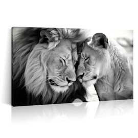 LYUNSHUO Lion and Lioness Canvas Wall Art Black and White Animals Couple Pictures Prints Abstract Wildlife Painting Minimalist Artwork for Living Room Bathroom Bedroom Office Wall Decor Ready To Hang