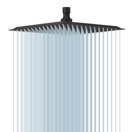 BESy cabezal de ducha de lluvia de 10 pulgadas, cuadrado de 10 pulgadas y cabezal de ducha de baño de acero inoxidable de alta presión, ultrafino, cobertura de cuerpo completo con boquilla de silicona, acabado negro mate