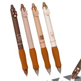 CHUNLINLAODA Set of 4 Erasable Ballpoint Pens, Erasable Pen Set, Retractable Rollerball Pen, Erasable for Students, Gift, School/Office Supplies (0.5 mm Black) (Coffee)