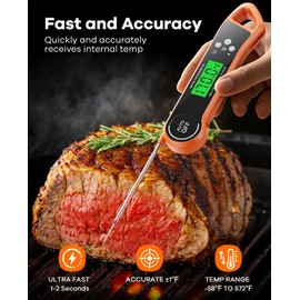 SILVLF Meat Thermometer Digital, Instant Read Thermometer with Backlight, Calibration & Hold Function, Waterproof Food Thermometer for Kitchen and Outside, BBQ,Turkey, Candy, Liquids, Beef (Orange)
