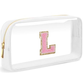 Bolsa de maquillaje transparente con inicial, pequeña bolsa de cosméticos de viaje, bolsa de aseo transparente con cierre, bolsa organizadora para muj