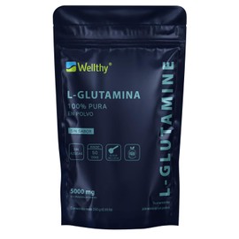 Wellthy Glutamina de Alta Pureza 250g. 100 Natural, 5g Por Porción, 50 Porciones por Envase, Sin Sabor, Solubilidad Instantánea, Incluye Cuchara...   