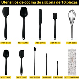 START MAKERS Juego de 10 Utensilios de Cocina de Silicona para Hornear y Cocinar, Espátulas Flexibles Resistentes al Calor, No Pegajosas, con Raspador de Frascos y Batidor, Apto para Lavavajillas