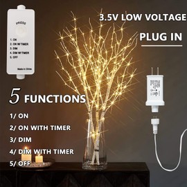 Fudios Lighted Branches 150 LED Fairy Lights with Timer 32in Plug in, Electric Lit White Birch Twigs for Vase Christmas Inside Outside Decor 1 Set