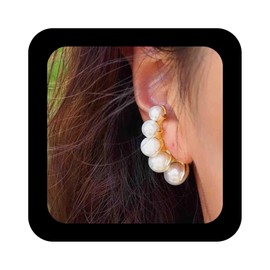 Enautoabs Vintage Pearl Earrings Large Pearl Cuff Stud Earrings Gold Pearl Climber Stud Earrings Imitation Pearl Claw Earrings Pearl Bridal Statement Earrings Jewelry for Women