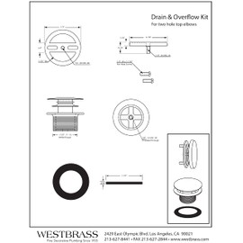 Westbrass A398RK-50 1-1/2" NPSM Coarse Thread Mushroom Tip-Toe Bathtub Drain Stopper with Illusionary Overflow Faceplate, Powder Coat White