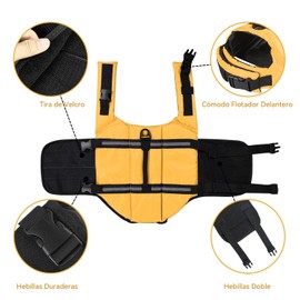 Chaleco Salvavidas Perro, Chaleco Salvavidas para Perro con Mango de Rescate, La Seguridad del Animal Doméstico Traje de BañoTraje de Baño Ajustable para Perros Pequeños, Medianos y Grandes (Large, Amarillo)