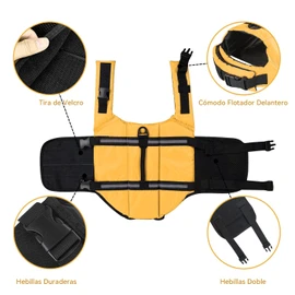 Chaleco Salvavidas Perro, Chaleco Salvavidas para Perro con Mango de Rescate, La Seguridad del Animal Doméstico Traje de BañoTraje de Baño Ajustable para Perros Pequeños, Medianos y Grandes (Large, Amarillo)