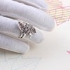 Vintage Style Leaf Ring with Black Rhinestones, Silver-Plated Copper Alloy,