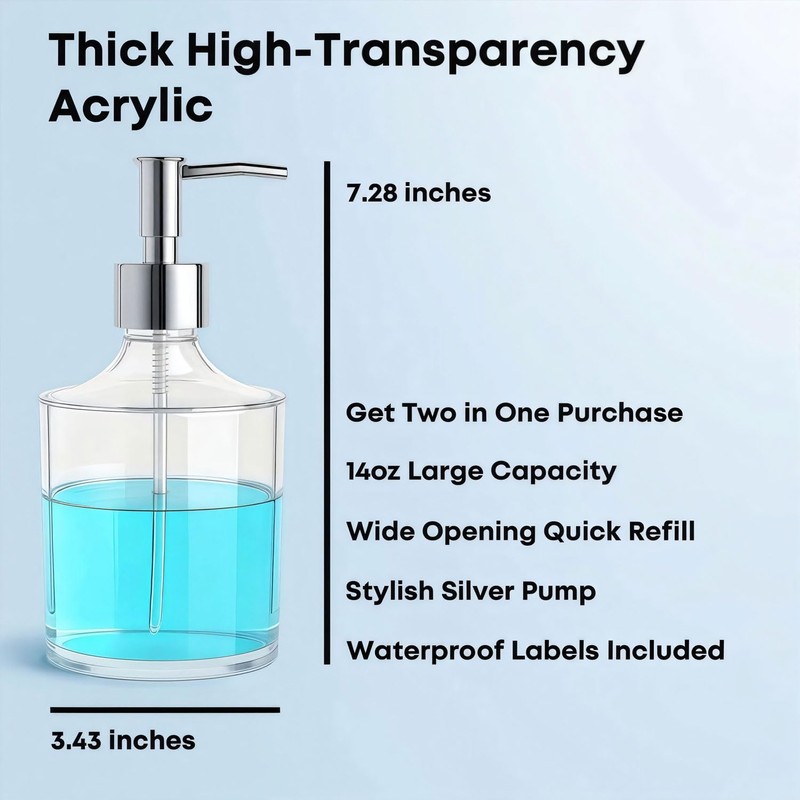 Clear Acrylic Soap Dispensers Set with Rust Proof Pumps and