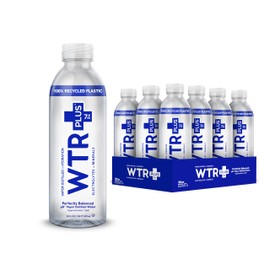 WTR+ Vapor Distilled Water, 20 Fl Oz (Pack of 12) Bottled Water, 9.5 pH Alkaline Water with Electrolytes for a Crisp, Refreshing Taste