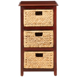 Office Star Products OSP Home Furnishings Seabrook Storage Tower with Solid Wood Frame and Natural Baskets, 3-Drawer, Espresso Finish
