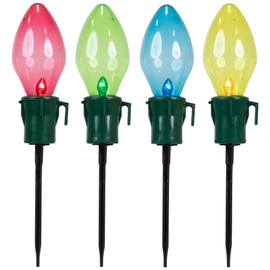 Northlight Lighted Multi-Color Jumbo C7 Bulb Christmas Pathway Markers - Clear - 21" Green Wire - 4ct