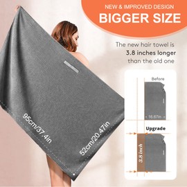 5 Pack Microfibre Hair Towels, Large Hair Turban Wrap, 95 x 52 CM Super Soft Anti Frizz Thick Turbans, Quick Dry Super Absorbent Hair Drying Towel with Elastic Strap for Women Girls Long Wet Hair