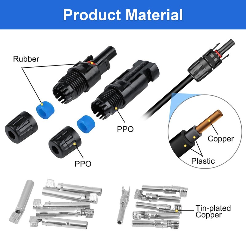 Solar Panel Connectors, 12 Pair Male/Female Solar Plugs, IP67 Waterproof