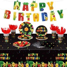 Zhehao 172 PCS Dancing Fruit Party Decorations Include Fruit Birthday Tableware Set Fruit Theme Banner Summer Fruit Party Tablecloths for Dancing Fruit 1st Birthday Baby Shower Party Supplies Decor