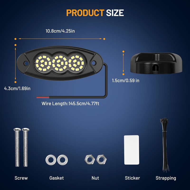 Hobaoyee 20Pods Pure White Rock Lights 36 LEDs SMD Chips