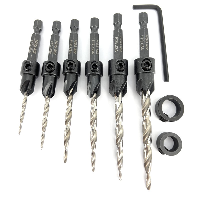 FTG USA Adjustable Wood Countersink Drill Bit Set 6 Pc