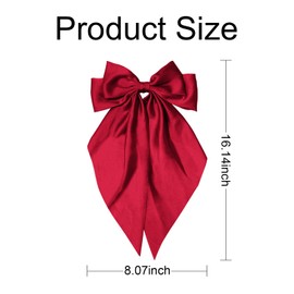 Hair Bows for Women Girls,Red Silky Satin Hair Barrettes with Long Ribbon Tail Big French Cute Hair Bows Clip Hair Accessories for Party Women Girl