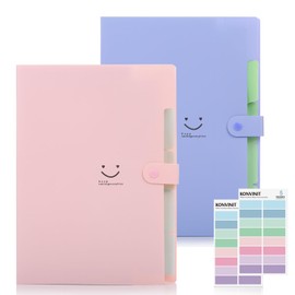 KONVINIT A4 2 Pack Expanding File Organizer, 5 Pocket, Pink and Purple, Snap Closure, Holds 200-250 Pages, Incl 16 Labels