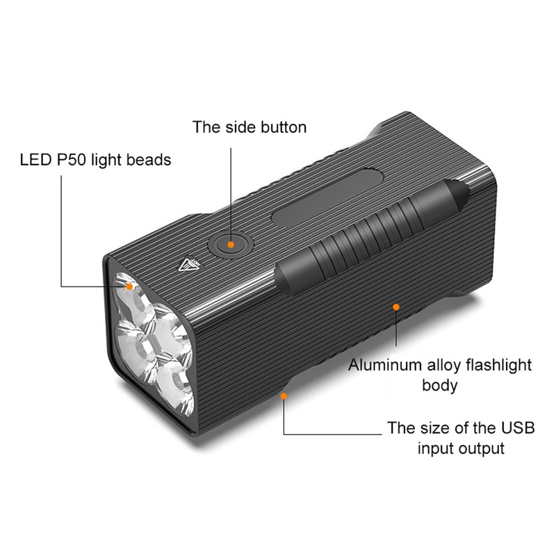 Outdoor Emergency Flashlight Portable Cycle Light USB Rechargeable High Power