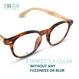Tortoise Shell Retro Bamboo Frame Round Reading Glasses for Women & Men with Sturdy Made - Spring Hinges Readers for Women & Men - Trendy for all Face Shapes High End Fashion Readers - Cheaters 1.5