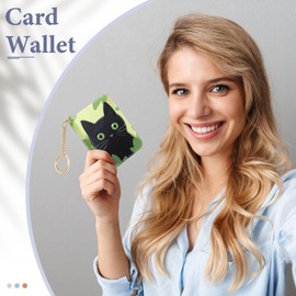 ZAXMEY Credit Card Holder RFID Wallet for Women, Small Leather Card Organizer Case with Zipper and Keychain, Black Cat