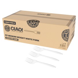 CIAO! 5.8" Disposable White Fork Medium Weight Polypropylene (Case of 1,000)