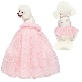 Dogs Wedding Dresses Flower Tutu Skirt with Detachable Train for Small Medium Dog Pet Outfit Formal Apparel Princess Clothes for Birthday Party Costume (Pink Set, S)