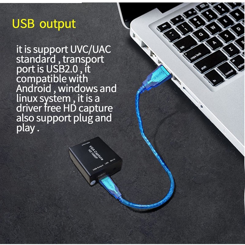 VGA Converter VGA Capture Card, VGA to USB2.0 Converter, Audio