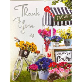 Jonny Javelin Thank You Card Flower Cart with Glitter & Foil 7.25x5.5"