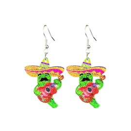 Cinco De Mayo Earrings Cute Mexican Chili Glitter Acrylic Earrings Colorful Mexico Theme Festive Jewelry-green