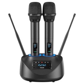 TONOR Rechargeable Wireless Microphone, Metal Dual UHF Handheld Microphone System, Cordless Mic with Bluetooth Receiver, UHF 262ft Range for Home Karaoke, Church, Party, DJ, Wedding TW790, Dark Grey