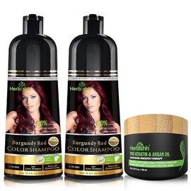 Combo Pack-2pcs Herbishh for Gray Hair Color Shampoo + 1pc Argan Intense Hair Mask- Natural Dye Shampoo – Colors in Minutes – Long-lasting color– 500 