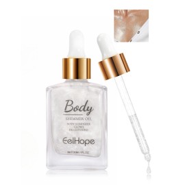 Jutqut Body Shimmer Oil Silver, Body and Hair Highlighter Oil, Shimmering Body Oil with Shiny Particles, Skin & Face Glitter Makeup Liquid Oil, Body Glitter Case for Festival