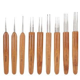 9 Pieces Dreadlock Crochet Hook Set, Single Double 3 Bamboo Handle Braid Needle Weaving Crochet Hook Professional Dreadlocks Crochet Hook Tool Set for Precise Needle Weaving